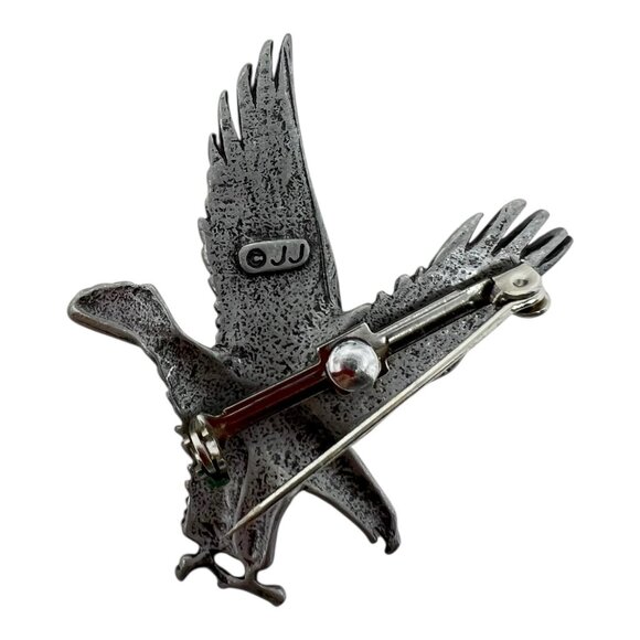 Artifacts JJ Bald Eagle in Flight Pewter Silver Tone Brooch Pin 1986 NEW Vtg - Picture 2 of 3